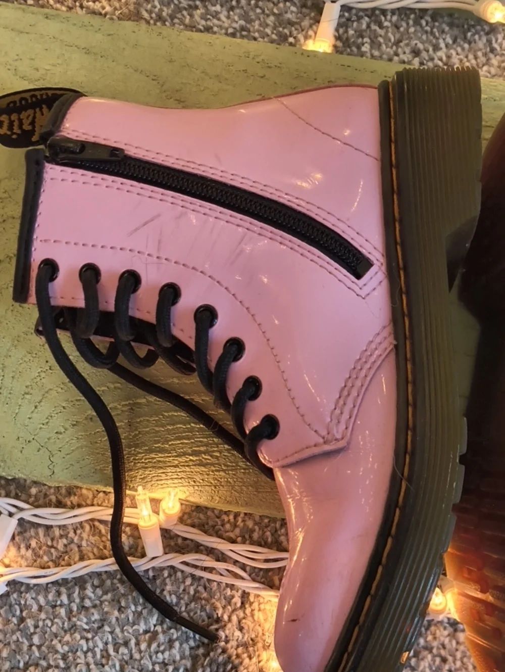 Kids Dr. Martens 1460 Patent Pink 🩷 Black 🖤 Air Wair Lace Zip Lamper Boots 2